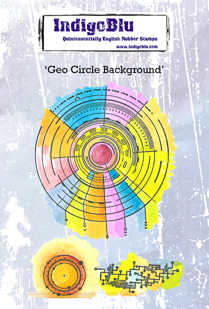 Geo Circle Background A6 Red Rubber Stamp